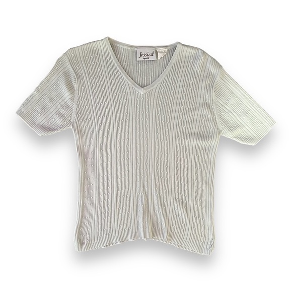 Vintage 90s Light Gray Ribbed Tee Shirt - Picture 2 of 5